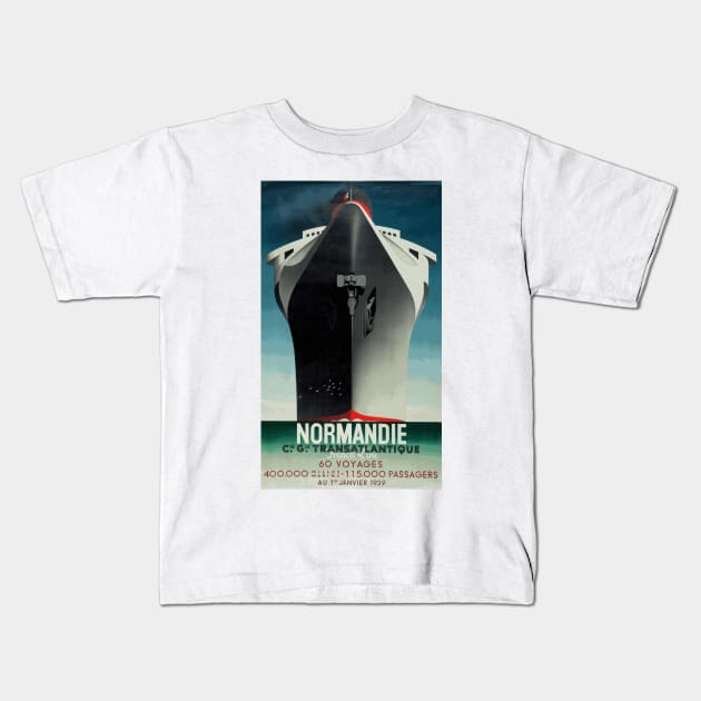 Normandie - French Ocean Liner - Iconic Art Deco Travel Poster Design by A M Cassandre Kids T-Shirt by Naves